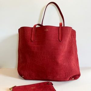 Emilio Pucci Vintage Embossed Suede Tote Bag with Matching Wristlet and Dust Bag